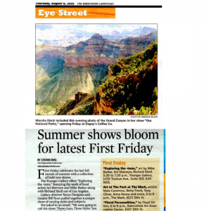 Photo of Bakersfield Californian article, "Summer shows bloom for latest First Friday" in which Marsha J Black was featured