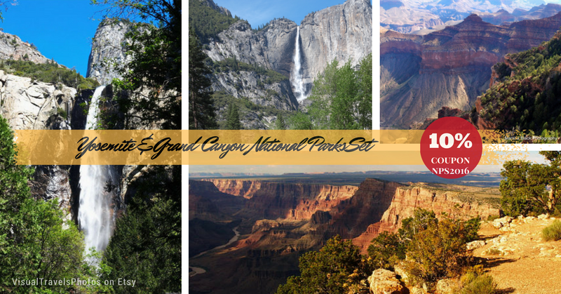 Photos from Yosemite and Grand Canyon National Parks by Marsha J Black, part of the National Parks Photography Sale on her VisualTravelsPhotos Etsy store through August 31, 2016