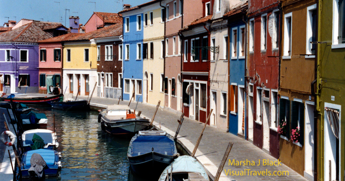 Buildings along the canal in Burano, Italy, this lace-making island in the Venitian Lagoon | Marsha J Black - Visual Travels Photography