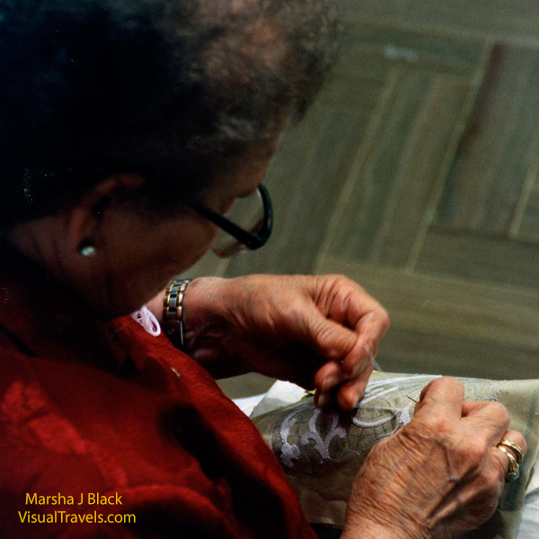 Close-up of the lace-maker doing her very detailed work | Marsha J Black - Visual Travels™