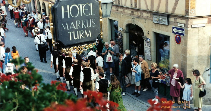 Rothenburg Markus Turm Hotel parade view | Marsha J Black - Visual Travels